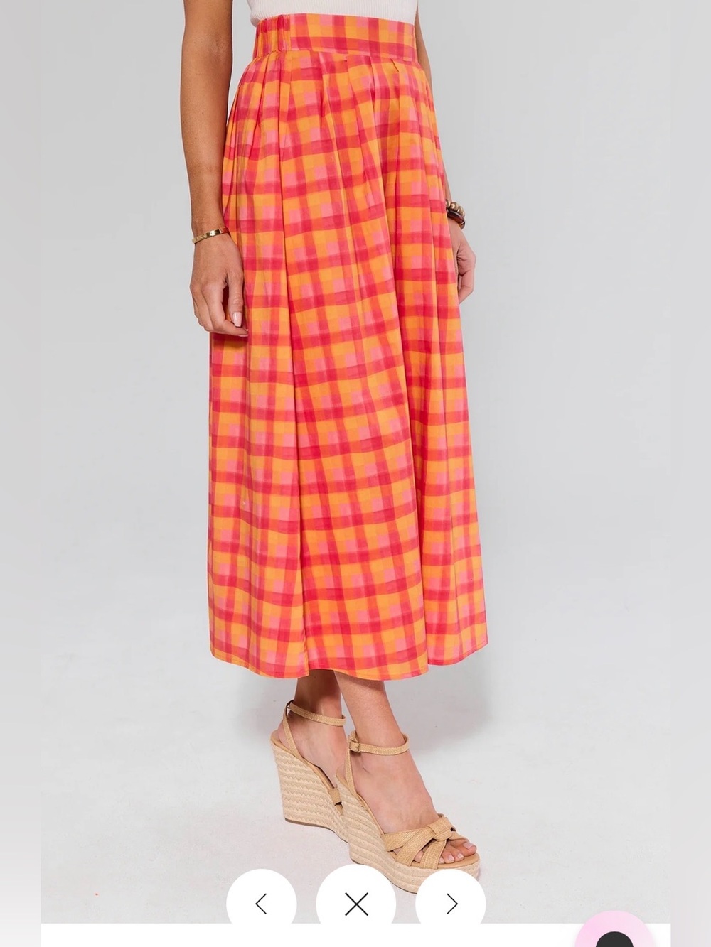 NWT Avara exclusive Estie High-Waist Plaid Maxi Skirt in Coral Pink Small - Picture 2 of 6